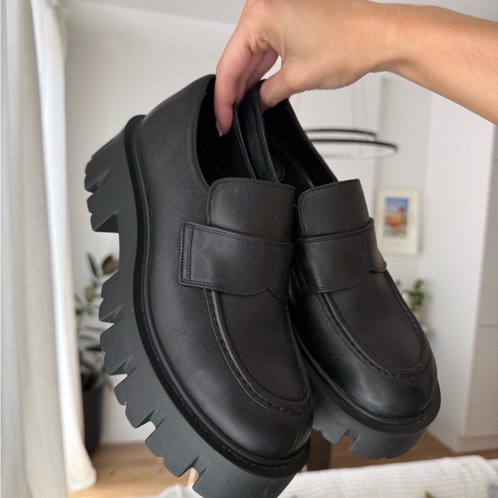 Black Chunky Leather Loafers - ARTICA